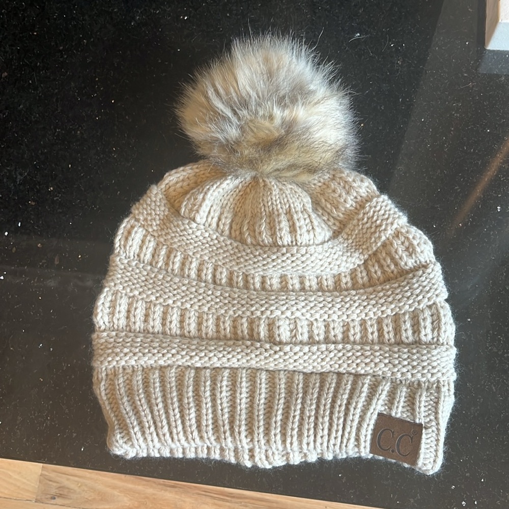 CC Light Tan Acrylic Cable Knit Winter Cap